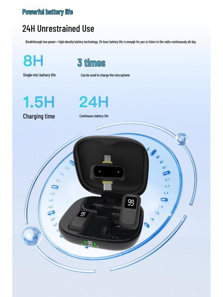 J33 Wireless Lavalier Microphone with Charging Case & AI Noise Reduction, Digital Display, Dual-Function Button.
