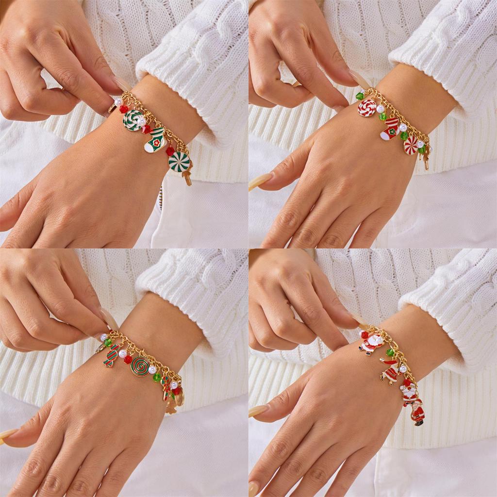 Christmas Santa Pendant Bracelets With Multicolor Candy Charms For Holiday Gift