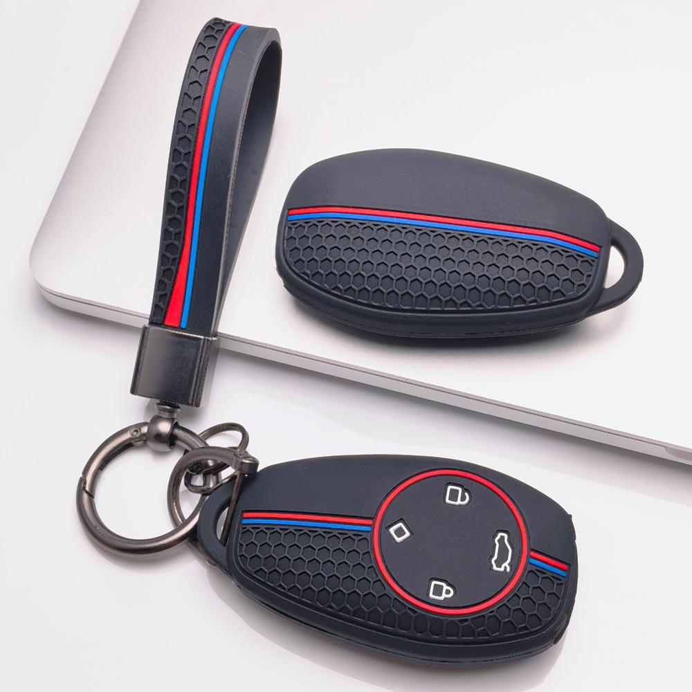 Soft Silicone Remote Key Case for Leapmotor T03 S01 C11 C01 C10 C07 with Keychain Honeycomb Texture Racing Stripe Car Remote Key Sleeve