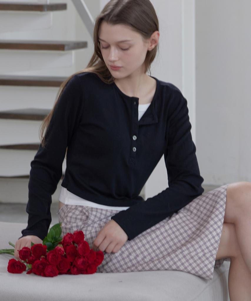 Letter From Moon Bana Lace Check Midi Skirt (Brown)