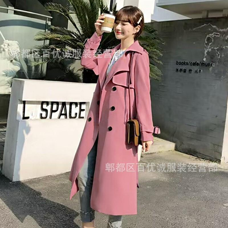 Womens Long Trench Coat Oversized Fit Classic Double-Breasted Button Front Office Chic British Style