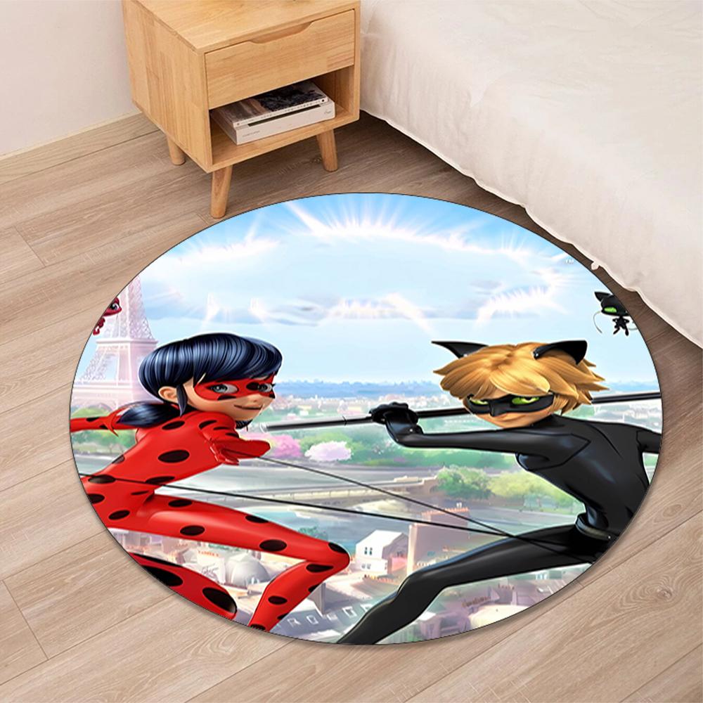 Miraculous Tales of Ladybug Cat Noir Printed Round Rug Carpet Chair Rug Area Rug Entryway Doormats,for Office Chair Living Room Bedroom Kitchen Room.