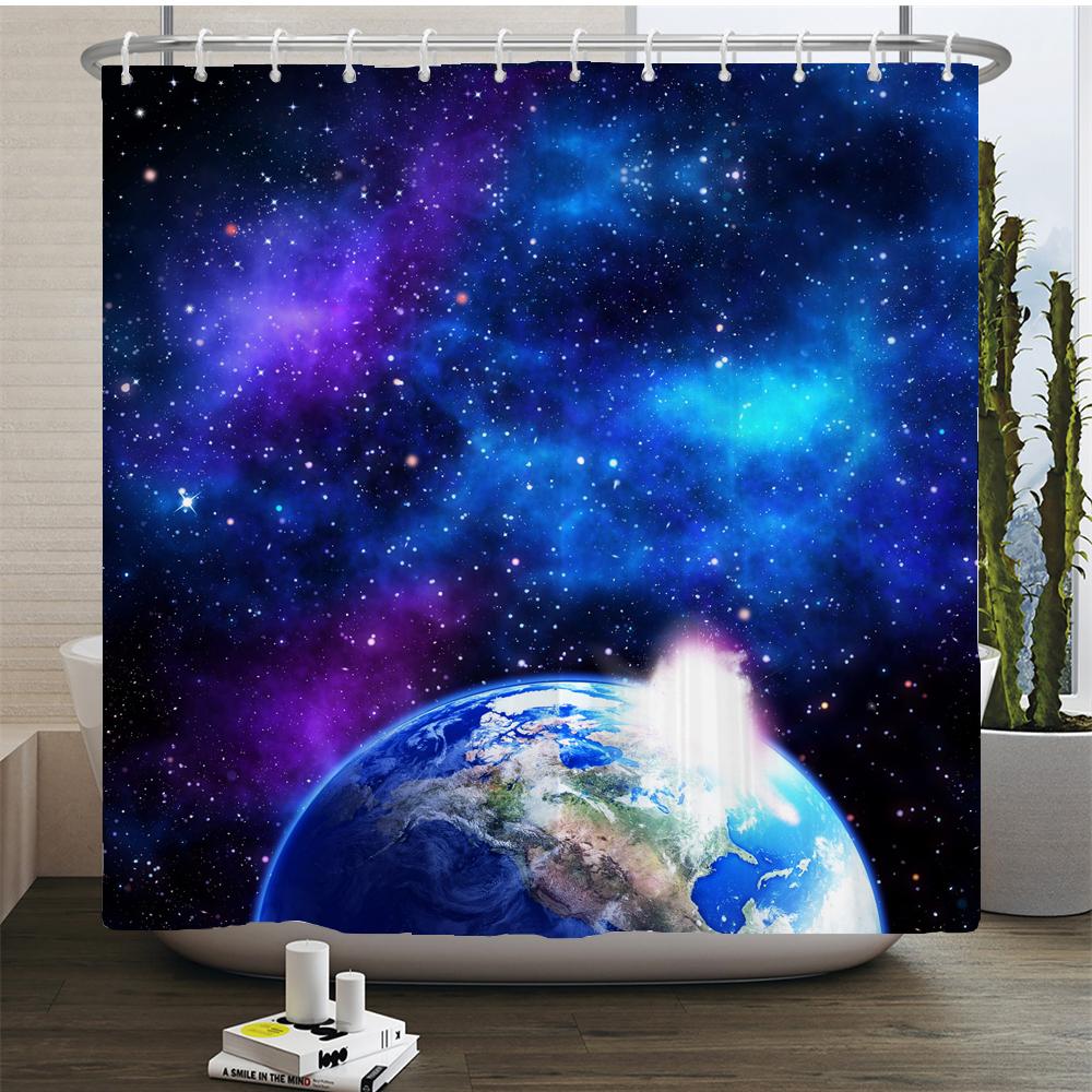 Moon Starry Sky Shower Curtain Midnight View Dreamy Mystic Bathroom Curtains Waterproof Fabric Home Decor Curtain With Hooks