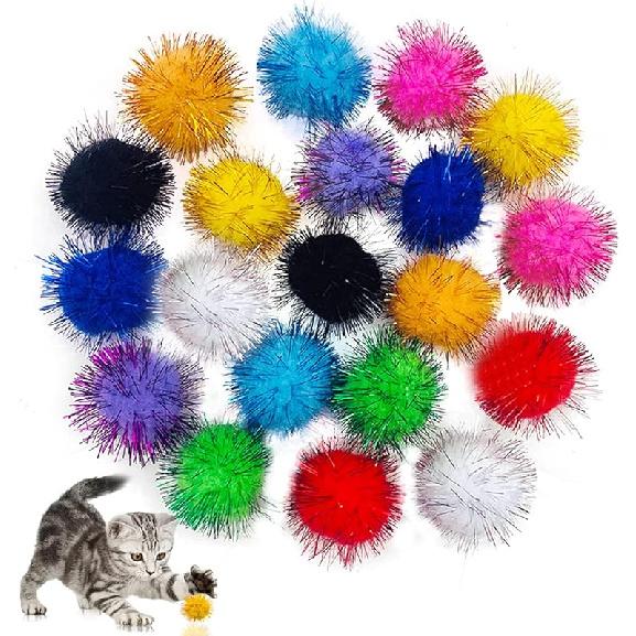 PET SHOW 20 Pcs Cat Crinkle Toy Ball 2.5inch Mylar Cat Pounce Chase Toys Colorful Paper Ball Chase Training Activity for Cats Kittens
