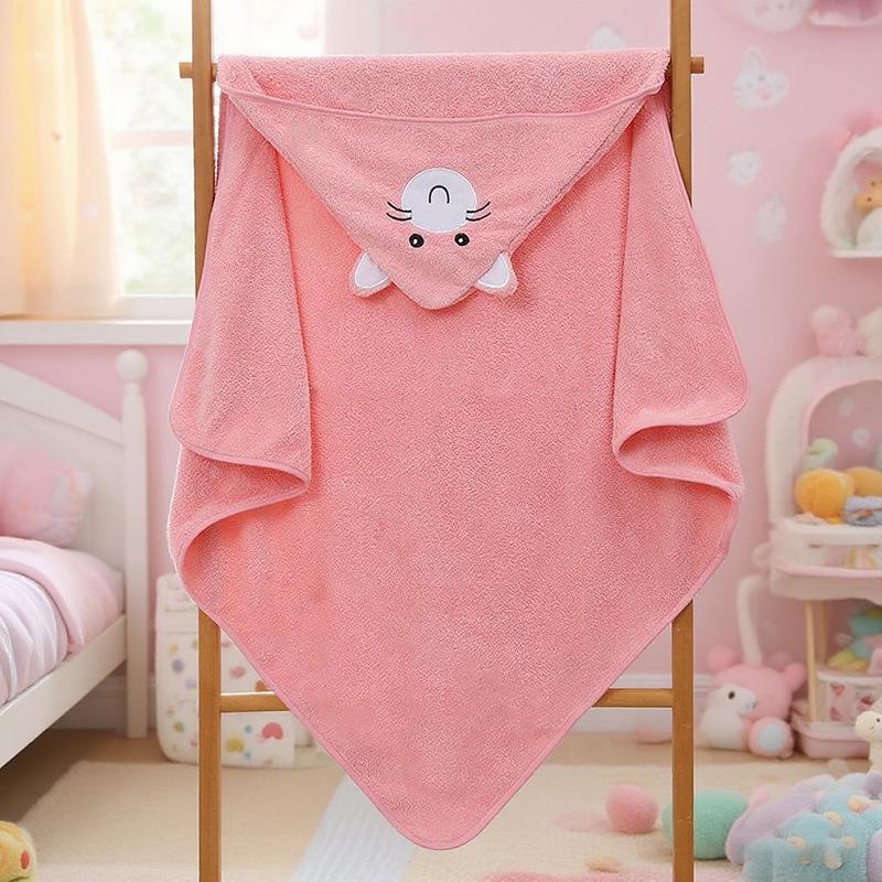 Cartoon Hooded Baby Swaddle & Bath Towel - Coral Fleece, Absorbent, Embroidered, Newborn To Toddler