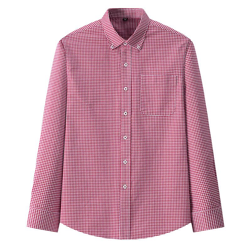 Langarm-Hemd aus reiner Baumwolle mit Karomuster, gestreift, für Geschäftsleute, Herbst, Frühling, normale Passform, Knopfkragen, pflegeleicht, bügelfrei