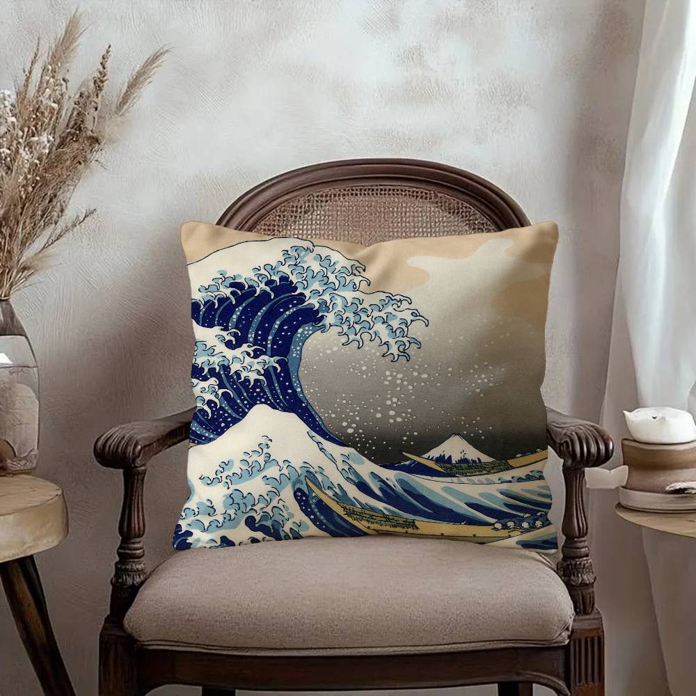 Japanese Wave Art Maple Design Cushion Cover Happy Autumn Harvest decor Holiday Decorati Pillow Cover