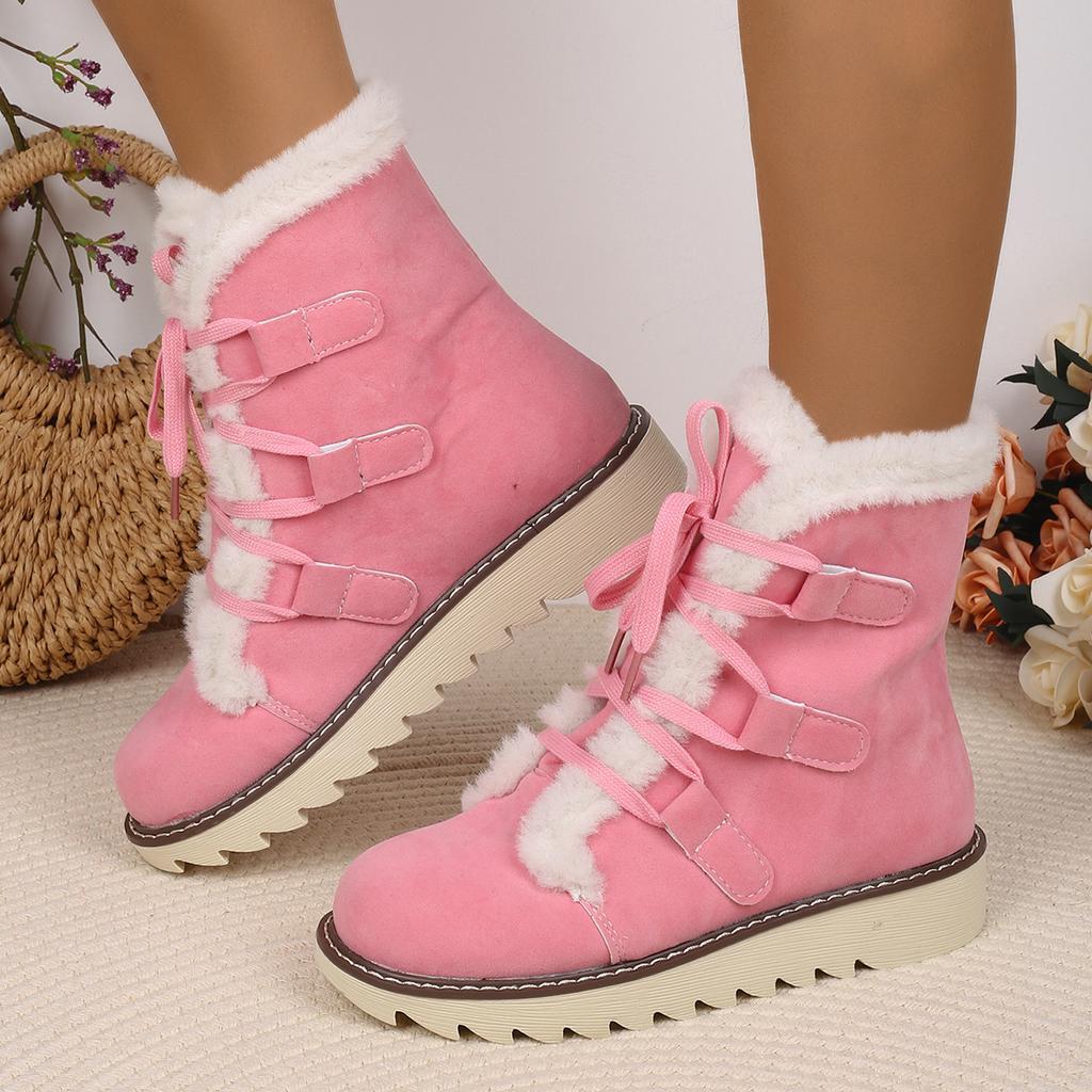 Plus Size Shoes for Women 36-43 Winter Plush Mid Calf Snow Boots Non-slip Warm Comfortable Lace Up Outdoor Round Toe Short Boots