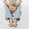 Fashion Comfortable Beige Soft Leather Flat Sandals Women Fashion Metal Buckle Designer Shoes Summer Sexy Open Toe Non Slip Beach Shoes