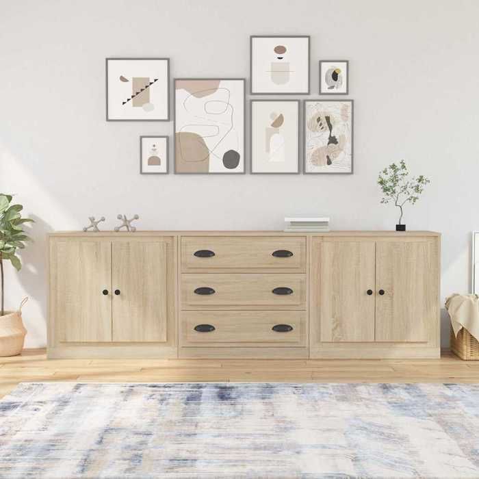 Buffet 3 pièces - Maison Exclusive - Chêne sonoma - Bois d'ingénierie - Grand espace de rangement