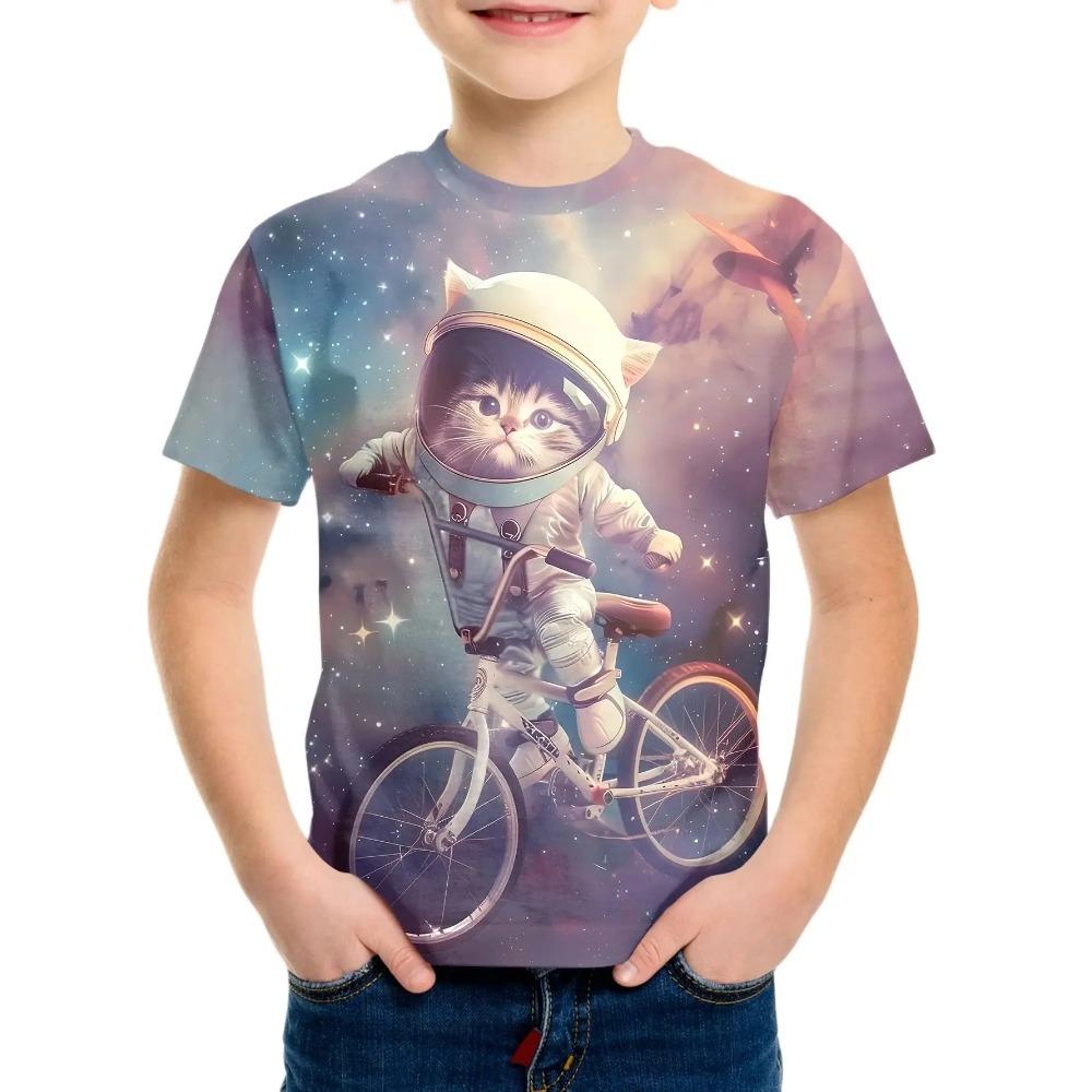 Children Clothes Girl Boys T-shirt Summer Fashion 3D Cat Print Cartoon Casual Fun Comfortable Round Neck Short Sleeve T-shirt