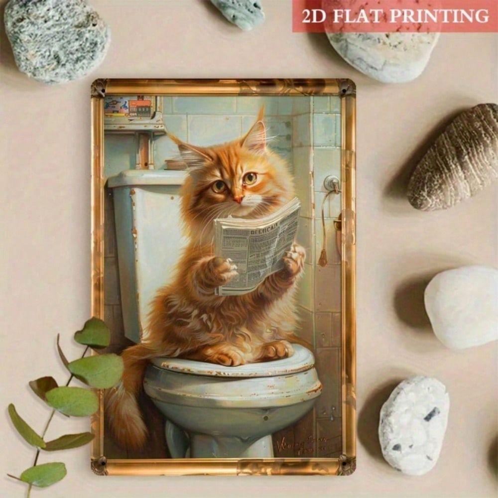 Vintage Cat Newspaper Metal Poster Wall Art Bathroom Decor