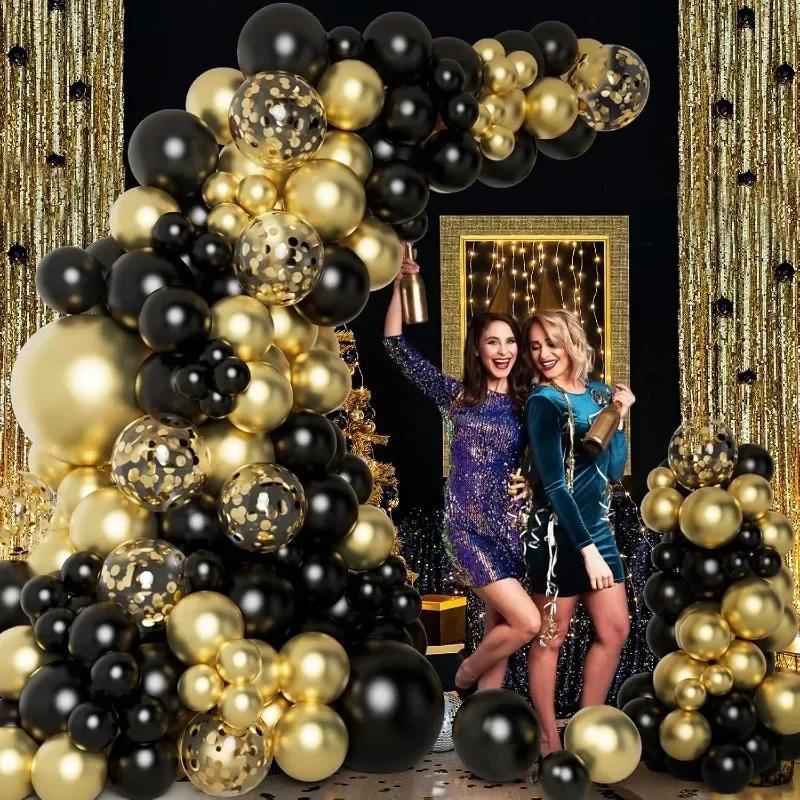 150/15x Gold Black Mixed Confetti Latex Balloons Boy Girl Birthday Globos Home Party Decorations Graduation New Year Accessories
