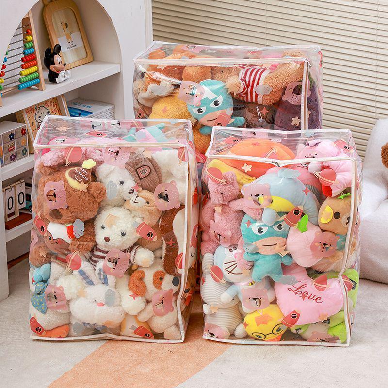 Plush Toy Organizer: Large Capacity Dustproof Zipper Bag with Transparent Design