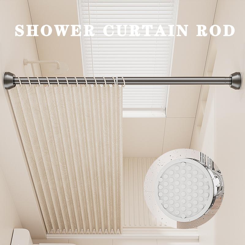 Schwarz 65-255cm Verstellbarer Edelstahl Wäscheständer Bohrfreie Teleskopstange Vorhangstange für Balkon Badezimmer