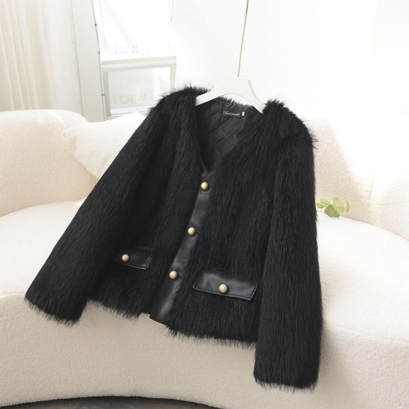

Осень и зима новая имитация лисьего меха легкое модное свободное пушистое короткое пальто XL [120-67.5 kg] чёрный