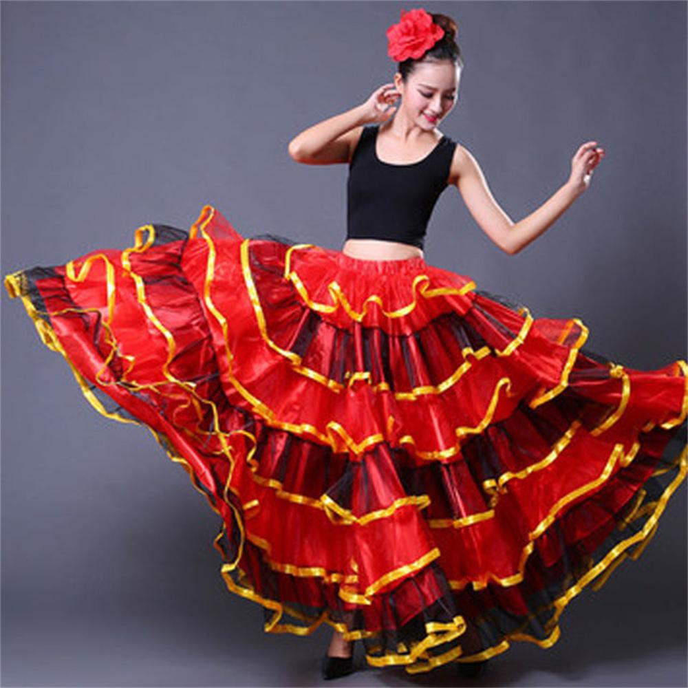 720 Degree Woman Spanish Flamenco Skirt Polyester Satin Smooth Big Swing Carnival Party Ballroom Belly Dance Costumes Dress