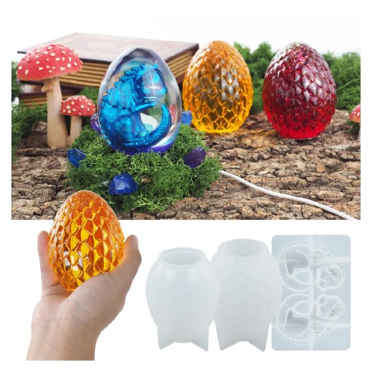 Dragon Egg Resin Silicone Mold with USB Powered Wooden Lighting Base Stand