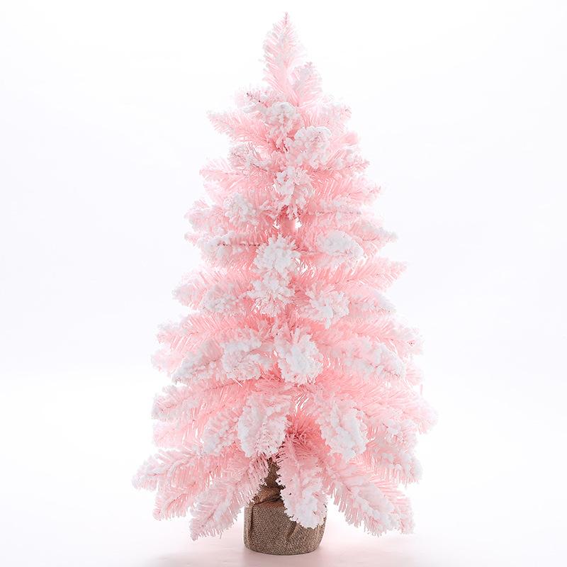 Pink Pointed Snow Spray Mini Christmas Tree 30cm Christmas Snowflake Desktop Ornament Window Decoration PVC Material