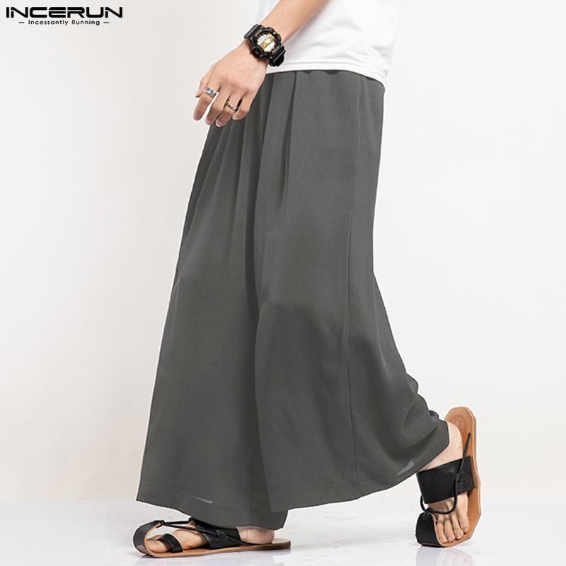 Waist Spring Incerun Men Elastic Straights Wide Leg Yoga Long Trousers Dropcrotch Pants