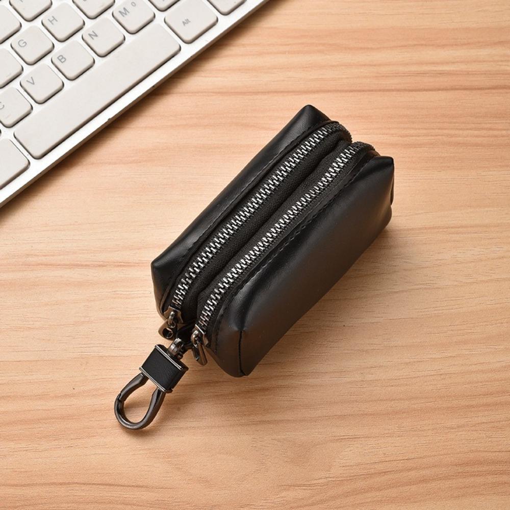 Unisex Leder Schlüsselanhänger Tasche Multifunktional Doppelreißverschluss Münzbörse Große Kapazität Auto Schlüssel Tasche Männer Frauen