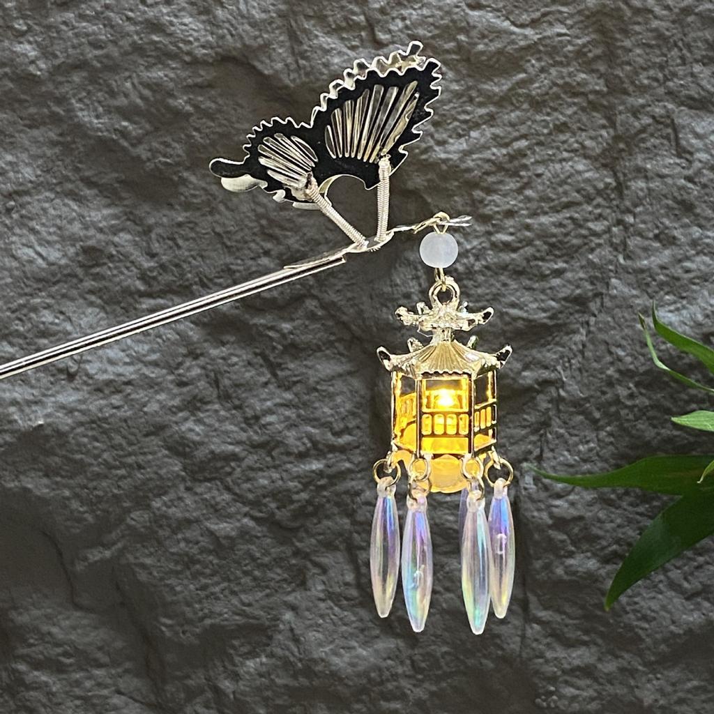 Fermacapelli Lanterna Luminosa di Alta Gamma per Gonne Hanfu - Popolare Accessorio Stile Paesaggistico