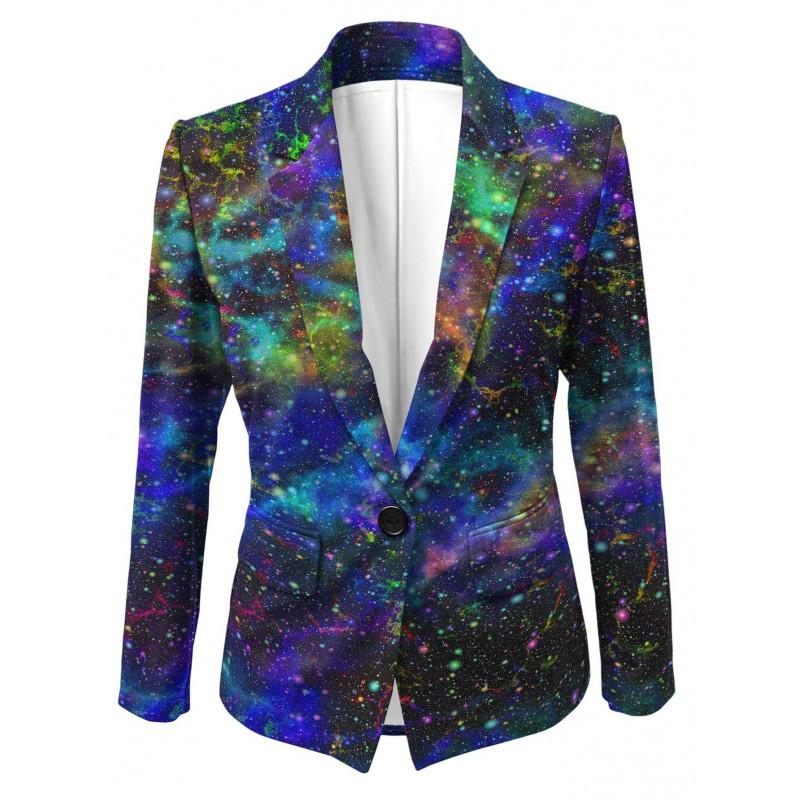Womens Gradient Starry Sky Print Blazer Slim Fit Business Casual Jacket With Notched Lapel Single Button