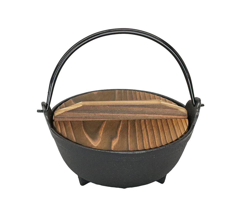 Asahi Nanbu Iron Pot, 15cm Diameter, Single Handle, with Wooden Lid (Gas and IH Compatible), Commercial Grade