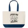 Sac De Courses - PLANETEE - Grand Sac Cabas Fond Bleu - Coton 27 L - 45×40×15 Cm - Motif «J’peux Pas Je Suis Douanier»