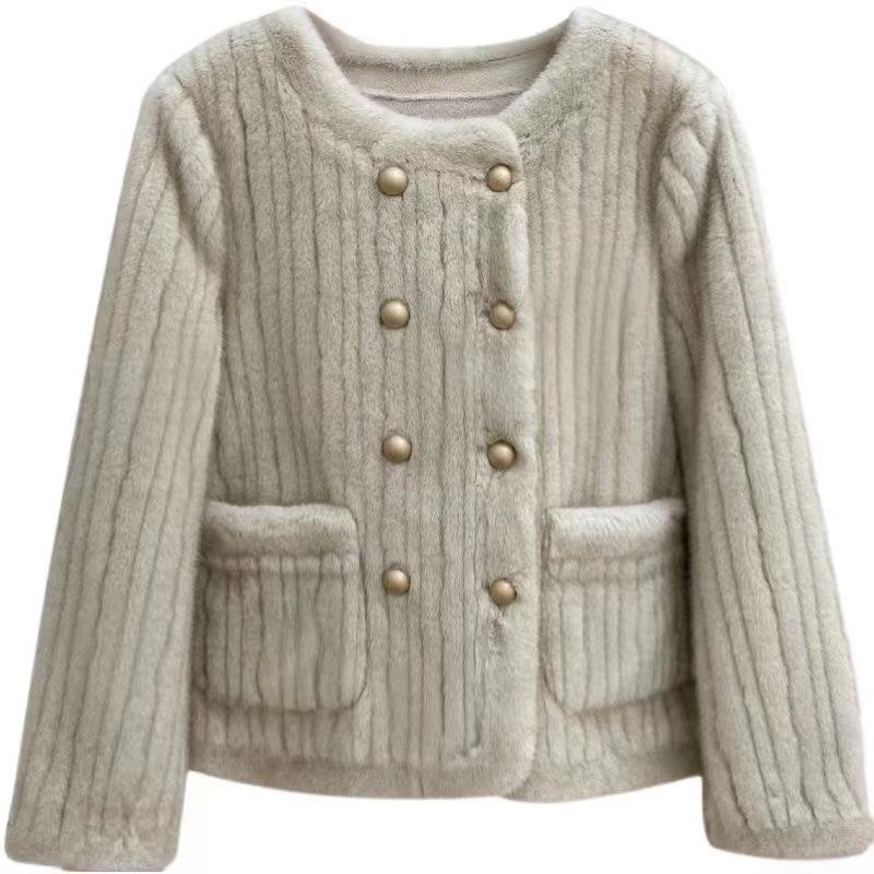 

Куртка женская осенне-зимняя новая тонкая короткая куртка свободная меховая цельнокроеная утолщенная из искусственного норкового вельвета S