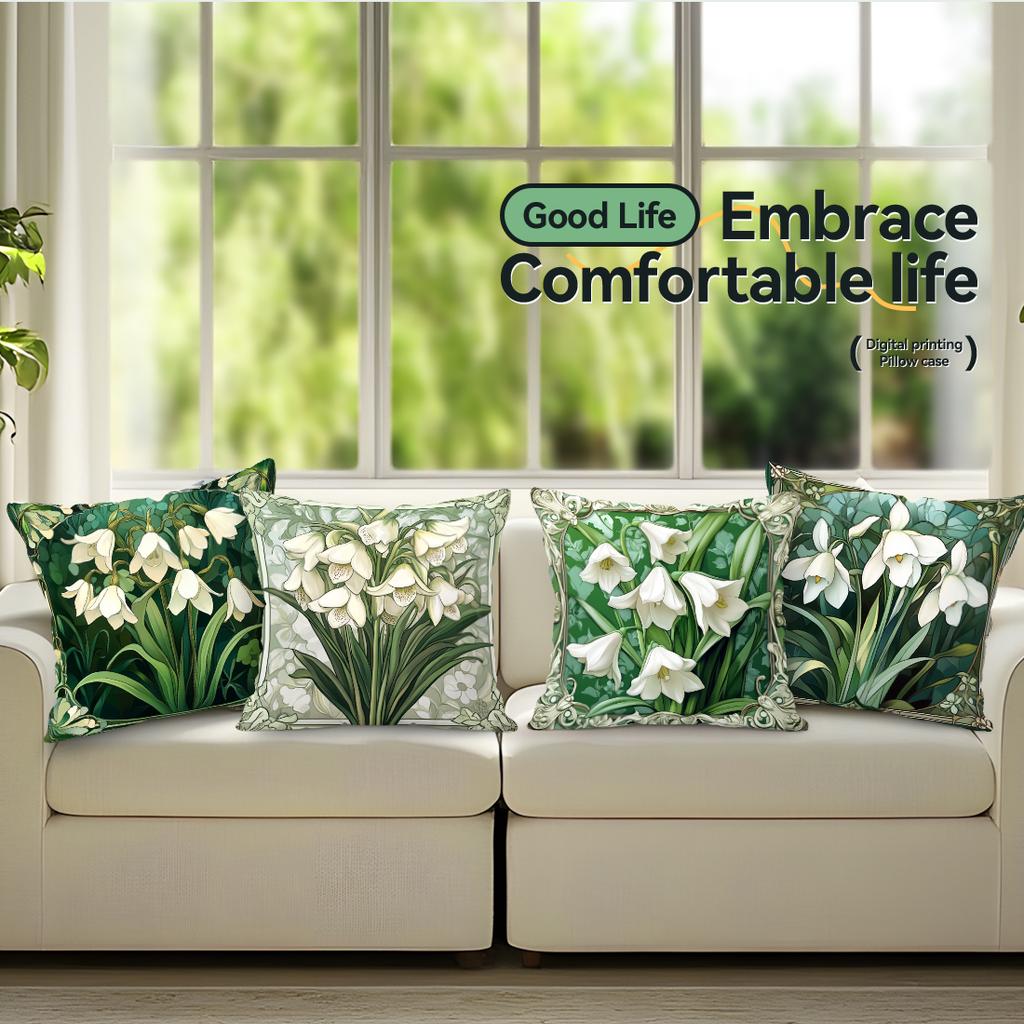 4pcs/set Valley Lily in Art Nouveau Cushions Pillowcase Polyester Cushion Cover Throw Pillow Pillowcover Home Car Sofa Decor
