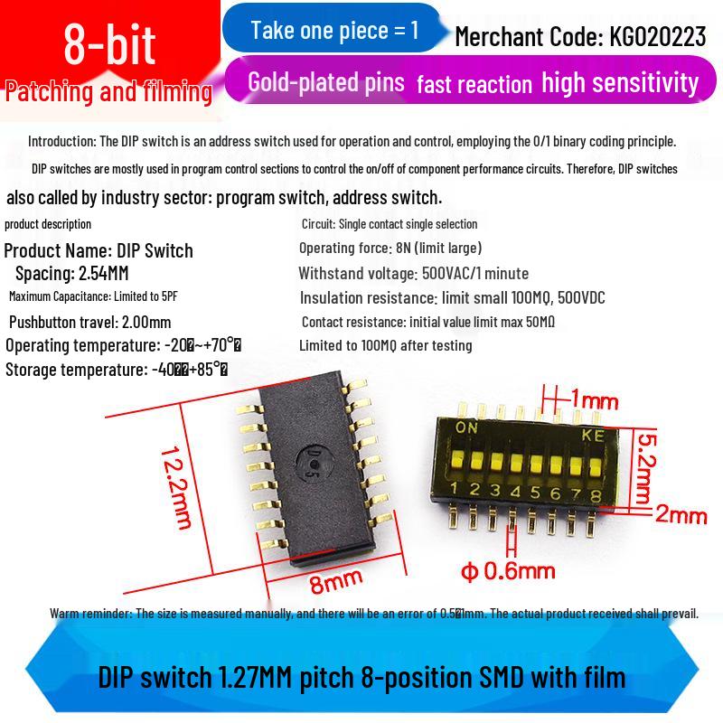 SMD DIP Switch, Flat Toggle, 2P 4-10 Positions, 2.54mm, Red/Blue/Black