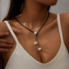 Trendy Imitation Pearl Black Color Rope Chain Necklace Women Statement Handmade Pendant Adjustable Neck Jewelry Gift