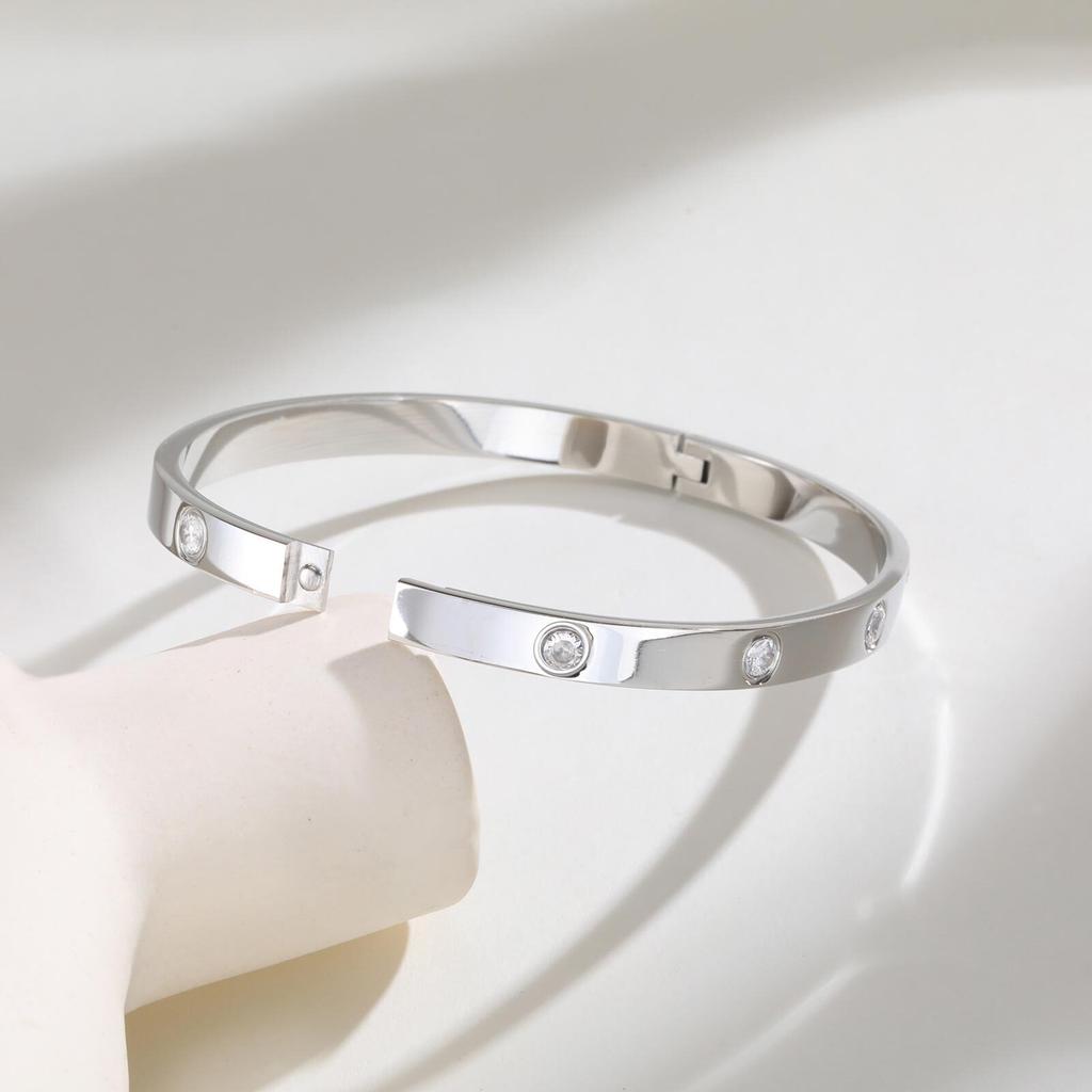 6MM Stylish Men's Bangles,Waterproof AAA CZ Stone Stainless Steel Bracelet,Valentine's Day Anniversaries Birthday Gift for Him