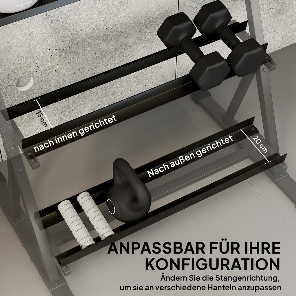 Adjustable Three-Tier Dumbbell Rack Max. 200kg Non-Slip Dumbbell Stand with Adjustable Rods