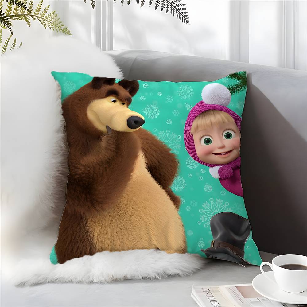 Cute Cartoon M-Masha And Bears-S Pillow Case Comfort Sofa Bed Silky Elegant Invisible Zipper Custom Decorative Cushion Cover