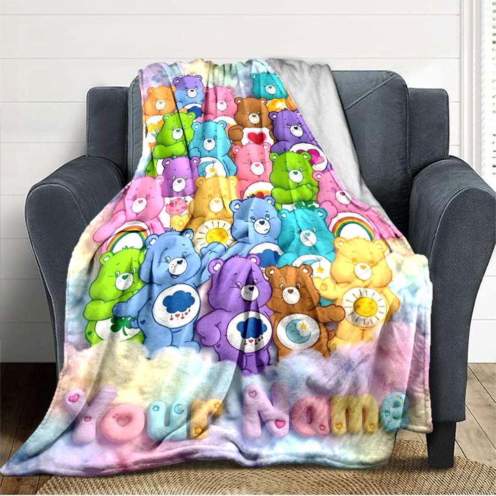 Name Custom Cartoon Care Bears Print Flannel Blanket High Quality Warm Comfortable Cover for All Seasons Perfect for Gifts Home Decor
