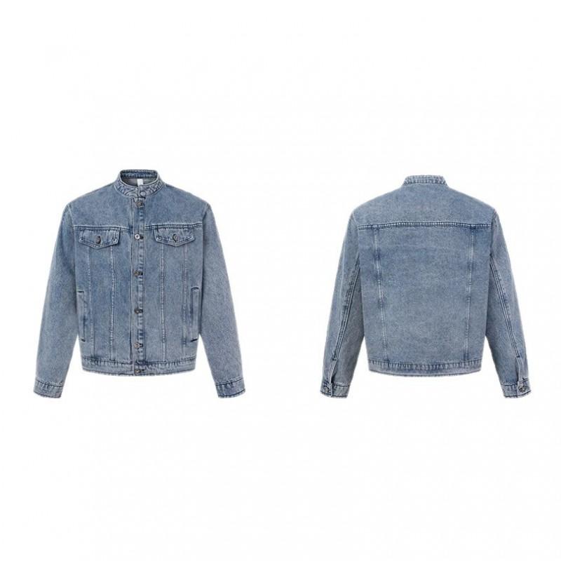 Mens Retro American Style Denim Jacket Loose Fit Collar Zip-Up Casual Outerwear Winter