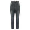 Damenjeans mit Streetstyle-Strasssteinen, dehnbar, schmal geschnitten, besticktes Totenkopf-Design, gerade Hosenbeine
