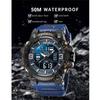 SMAEL Heren Dubbele Display Horloges Sport Waterdicht LED Licht Wekker Dubbele Tijdweergave Week Automatische Datum Polshorloges 8049 Sport Polshorloge