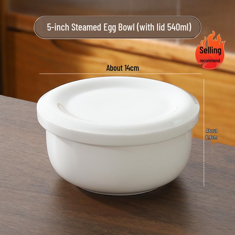 Double-Layer Bone China Steamed Egg Bowl with Lid - Multi-purpose Ceramic Bowl for Soups, Steamed Dishes, and Rice – Perfect for Oven Use
