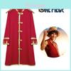 Tecido de Algodão Fantasia Cosplay do Rei dos Piratas Luffy Estilo de Capitão Com Capa com Capuz e Chapéu de Palha