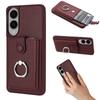 For Samsung Galaxy S25 Edge Case with Ring Kickstand Drawing Type Card Slots Leather Back Cover