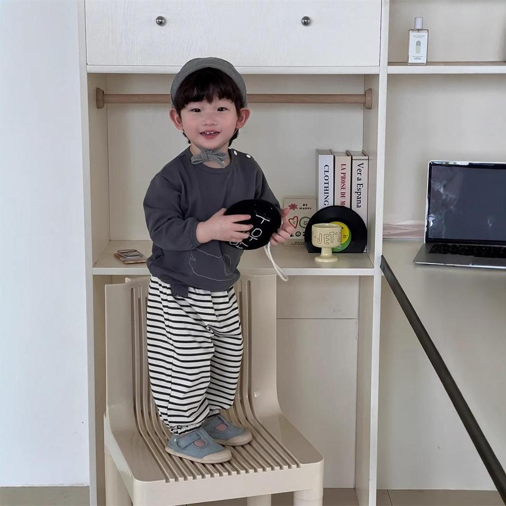 2025 Autumn Kids' Korean Style Boys' Printed Long-Sleeve T-Shirt & Plaid Pants Set