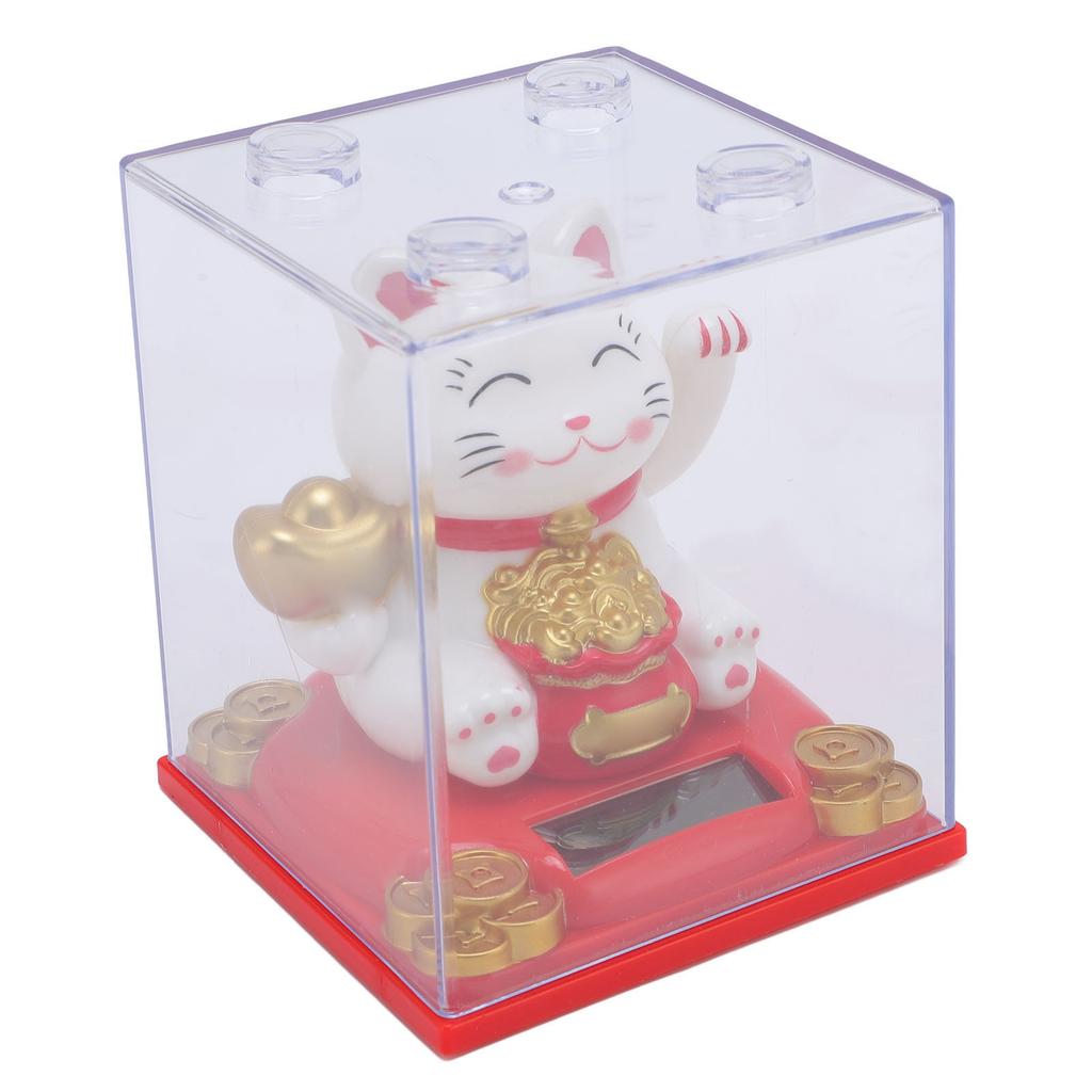 Solar Waving Cat Light Sensing Automatic Waving Arm Lucky Cat Statue for Office Store Restaurant White