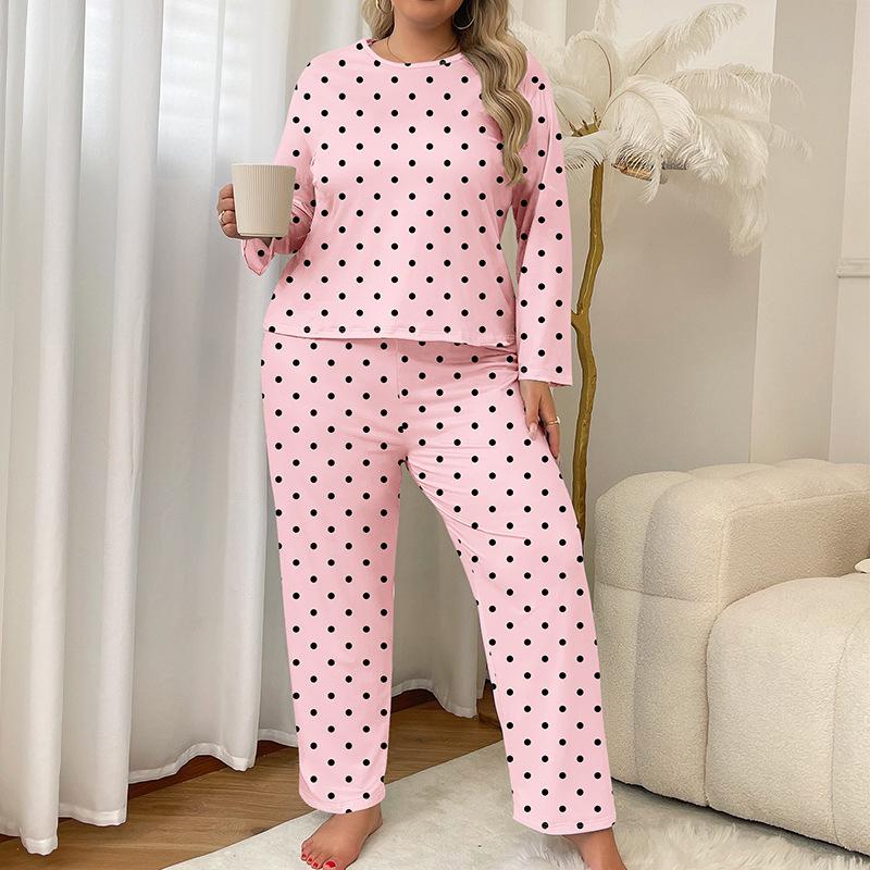 Autumn and Winter Hot-selling Loungewear Suit Polka Dot Printing Full Bottom Loose Can Be Worn Outside Pajamas