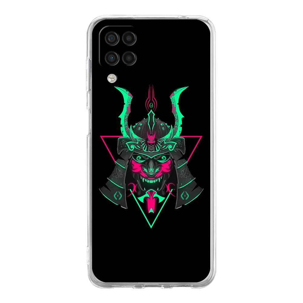 Samurai Oni Mask Neon Phone Case For Samsung Galaxy A51 A71 A21S A12 A11 A31 A41 A03S A13 A33 A73 A53 A52 A32 5G A23 Clear Cover