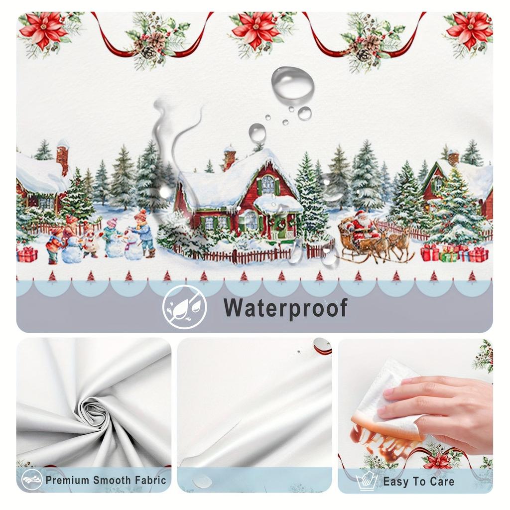 Christmas Poinsettia Santa Claus Waterproof Tablecloth Table Decor Winter Xmas Kitchen Dining Tablecloth Christmas Decorations