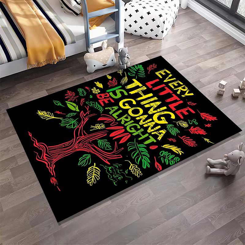 Reggae-Inspired Tree Carpet with Positive Quote in Rasta Colors Suitable for use as an anti-slip for living room bedroom sofas