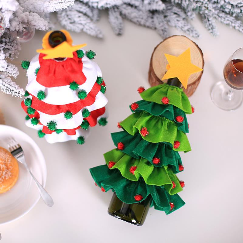 2pcs Christmas Decorations Christmas Tree Sticky Ball Five-star Red Wine Bottle Set Restaurant Hotel Decoration Props
